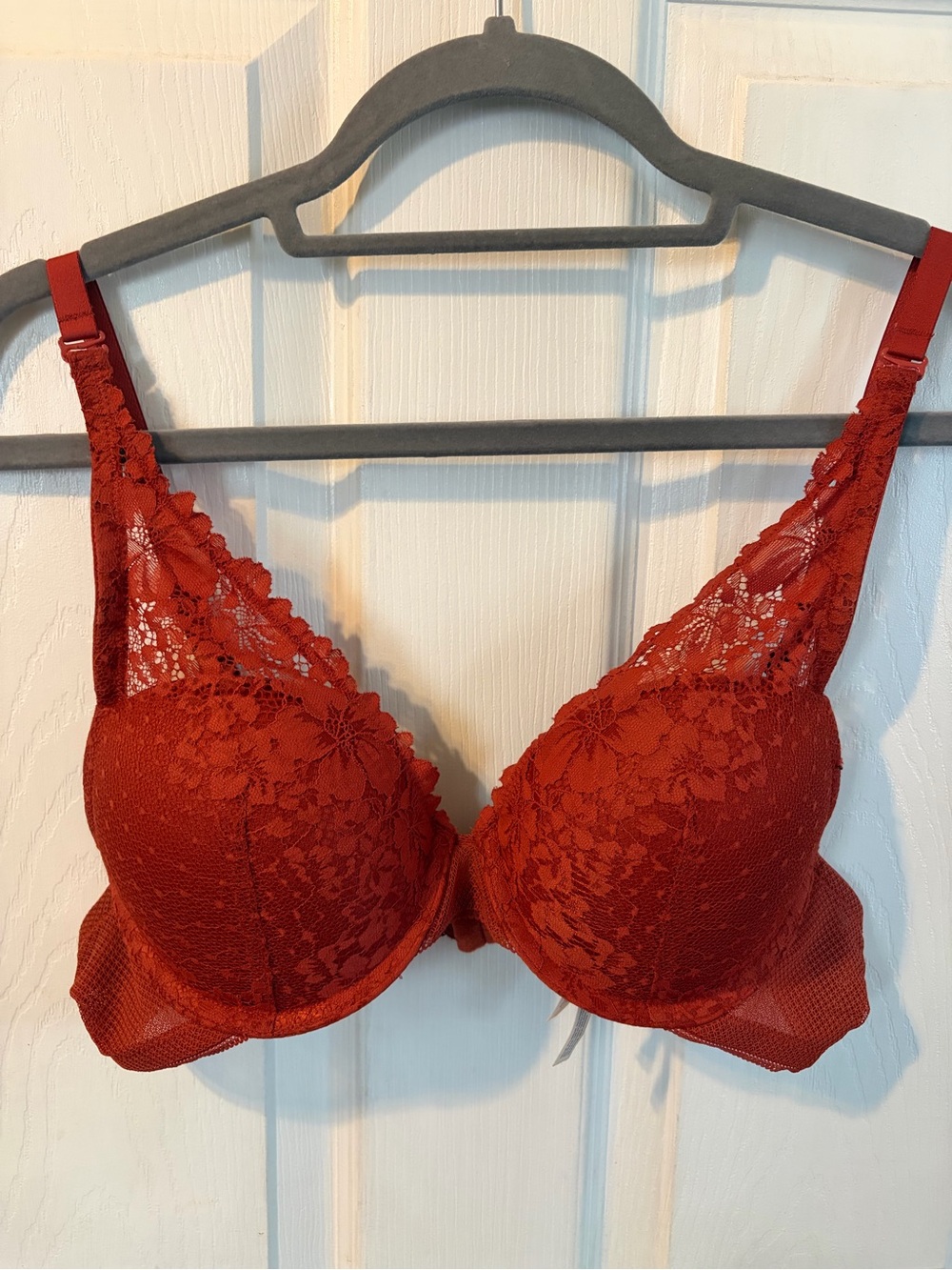 Auden Burnt Orange Floral Lace Plunge Coverage Underwire Push-Up Bra 36b